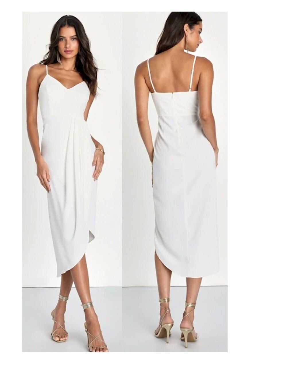 Lulu's Cream Spaghetti Strap Tulip Midi Dress
